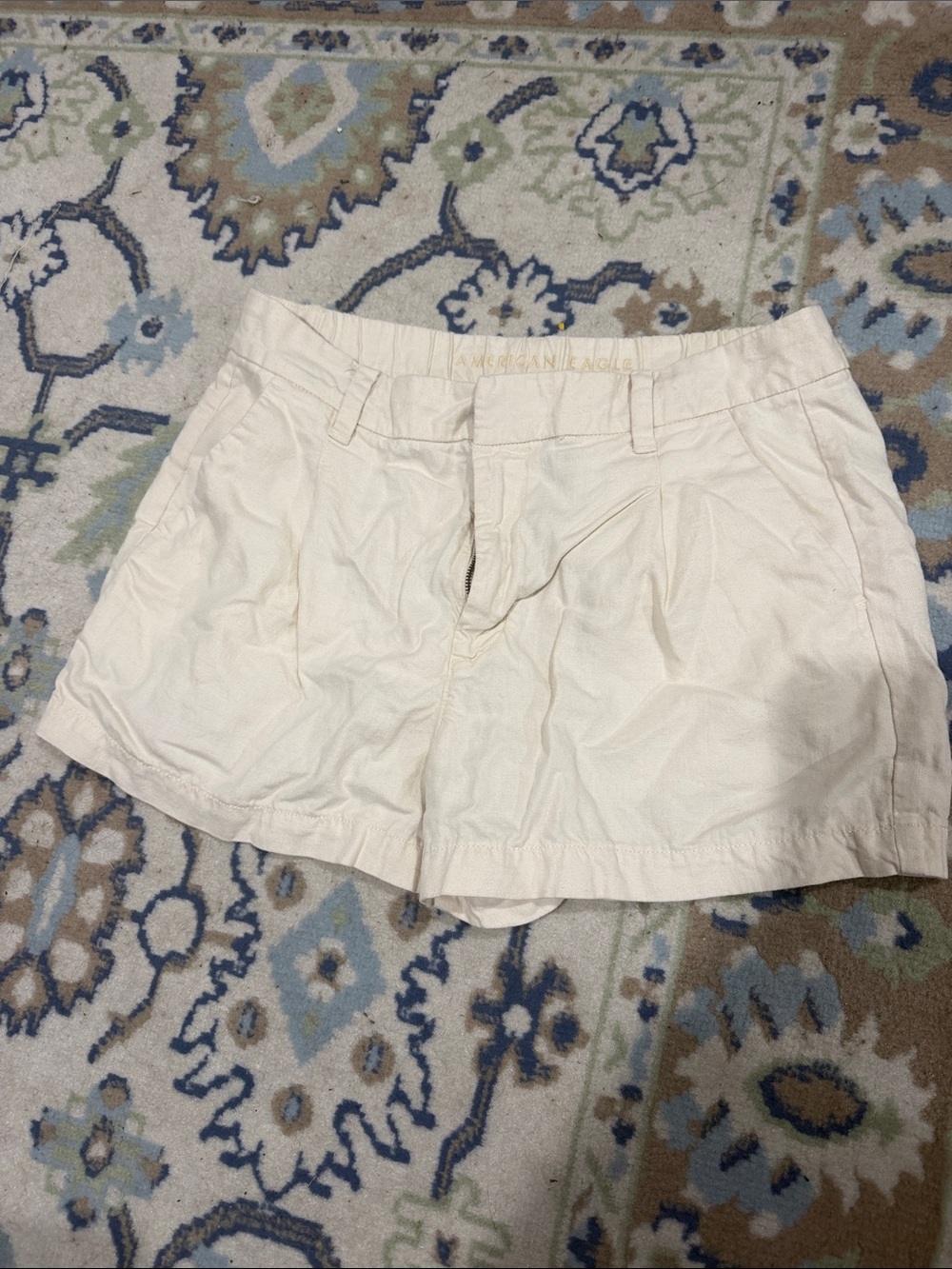 American Eagle Outfitters Cream High-Rise Cotton Shorts